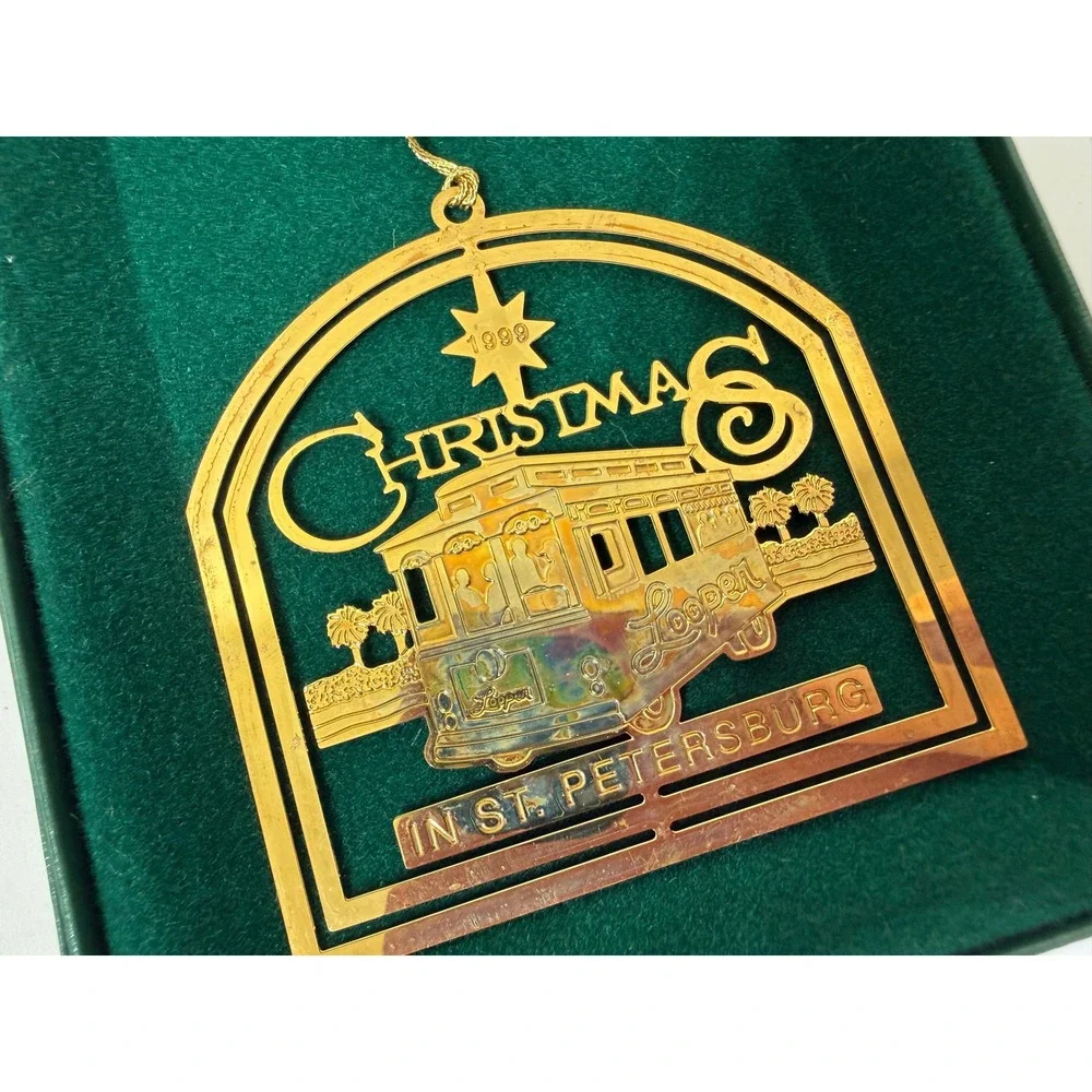 Easter Seals Florida 1999 24K Gold Brass Ornament St Petersburg Looper Trolley